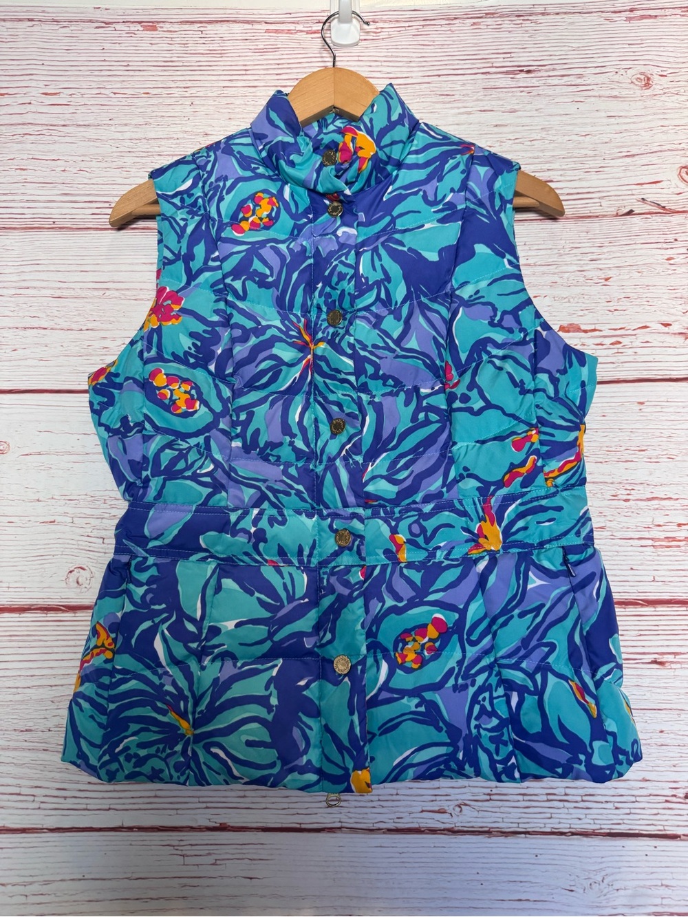 Lilly Pulitzer Lauren Puffer Vest in Itis Blue Mai Tai Sz S